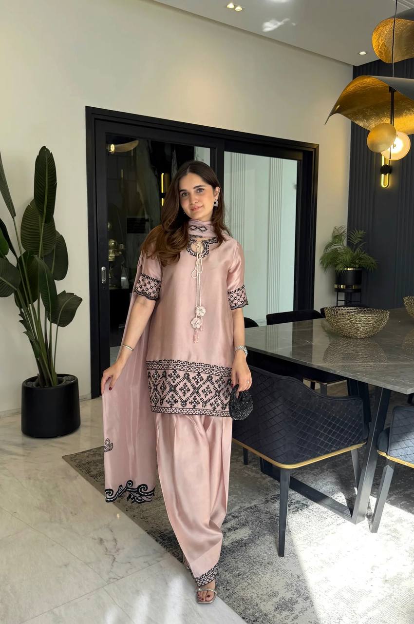 Luxe Taupe & Noir Silk Ensemble